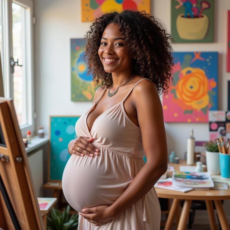 Pregnant Woman in Art Studio