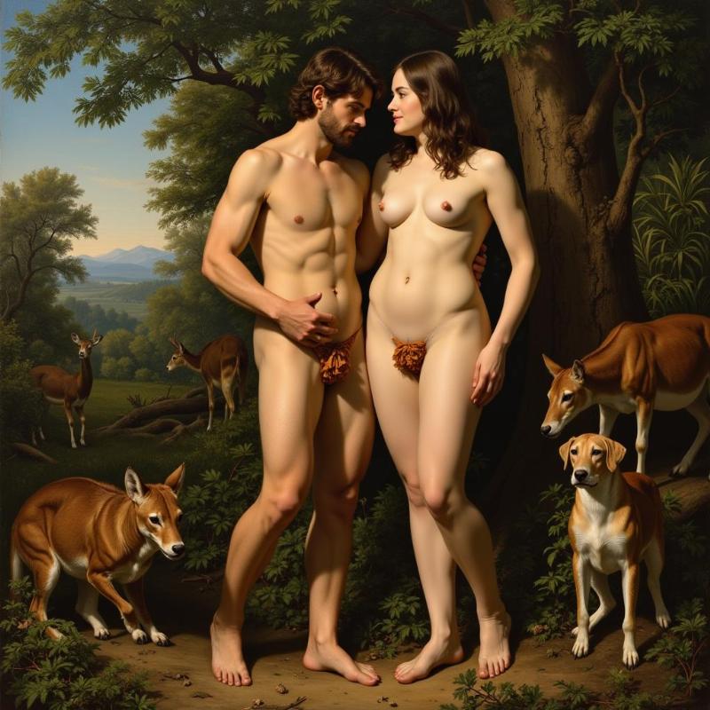 Biblical depiction of Adam and Eve in the Garden of Eden