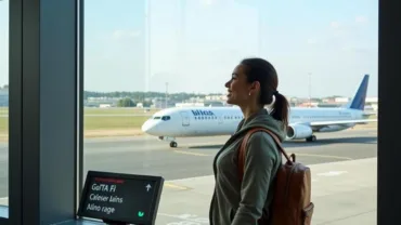 Woman at airport departure gate