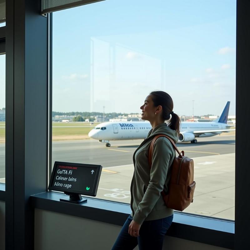 Woman at airport departure gate