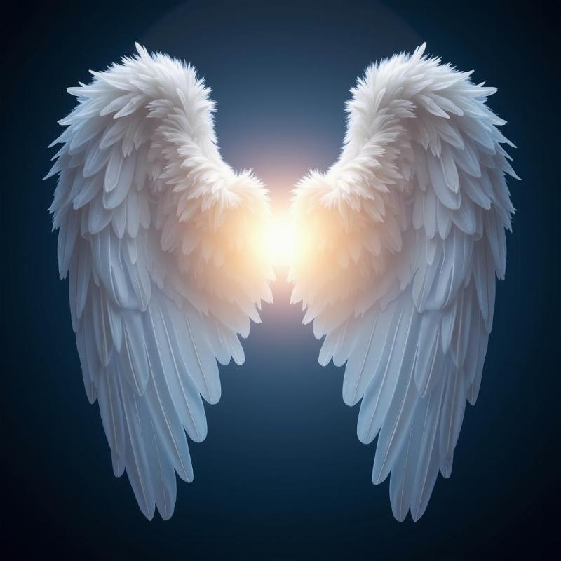 Angel wings bathed in glowing light