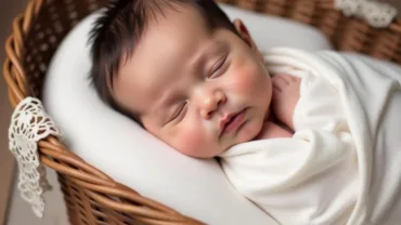 Baby girl sleeping peacefully in a cradle