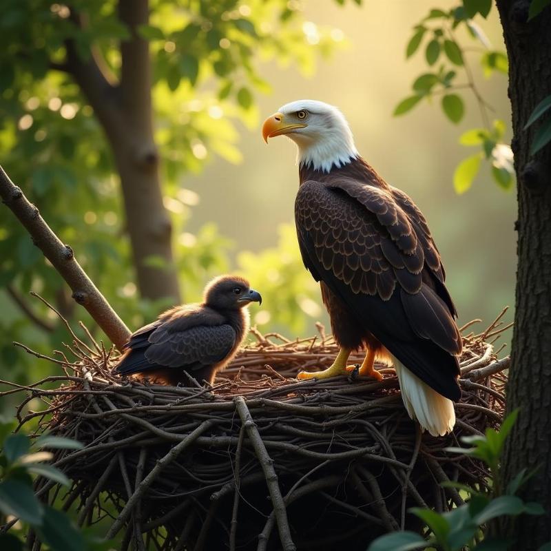 Bald Eagle Protecting its Young in Nest