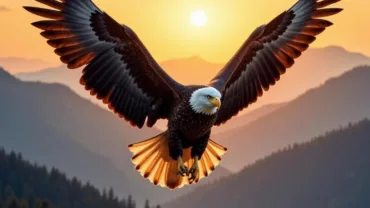 Bald Eagle Soaring Above Mountains