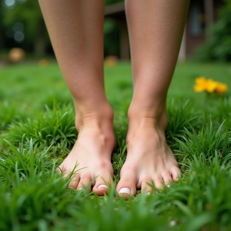 Bare Feet in Lush Green Grass