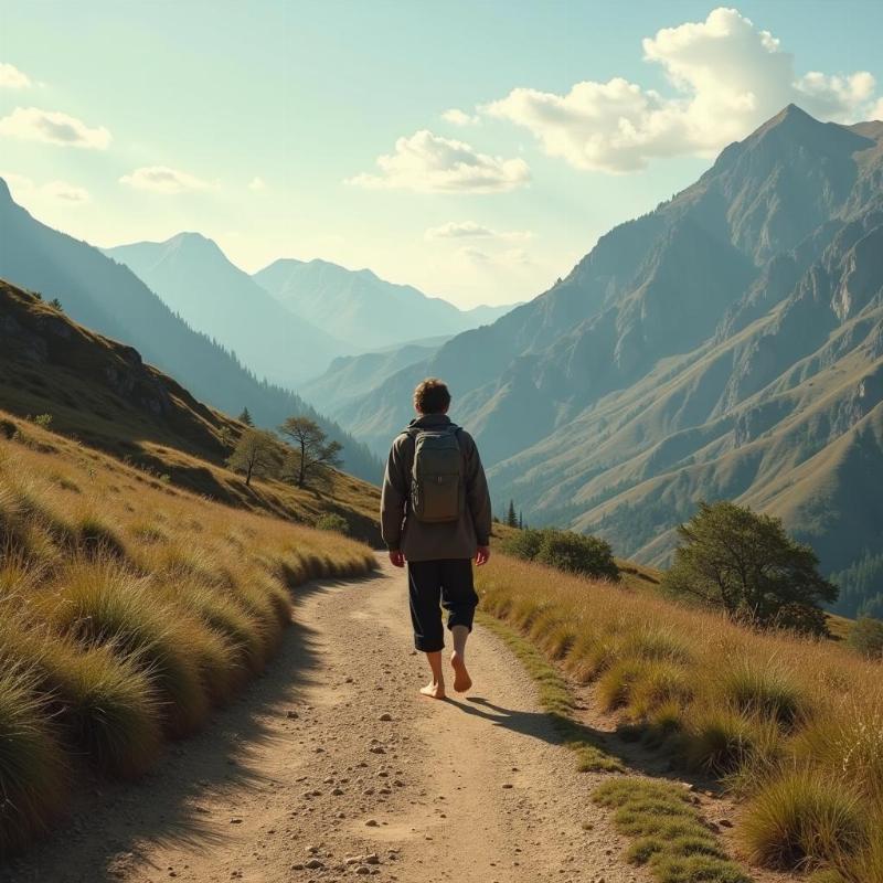 Barefoot Pilgrim on a Path