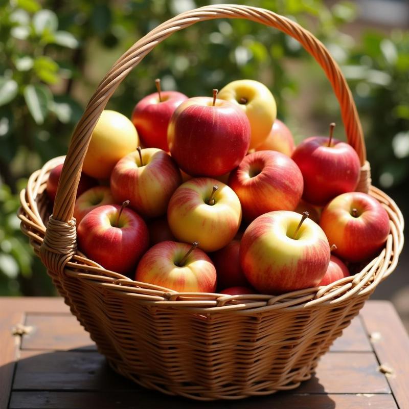 Basket overflowing with ripe apples signifying abundance and prosperity