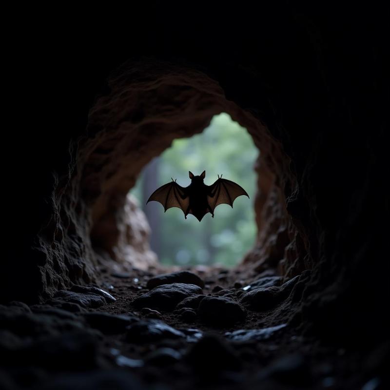 Bat silhouette in a dark cave