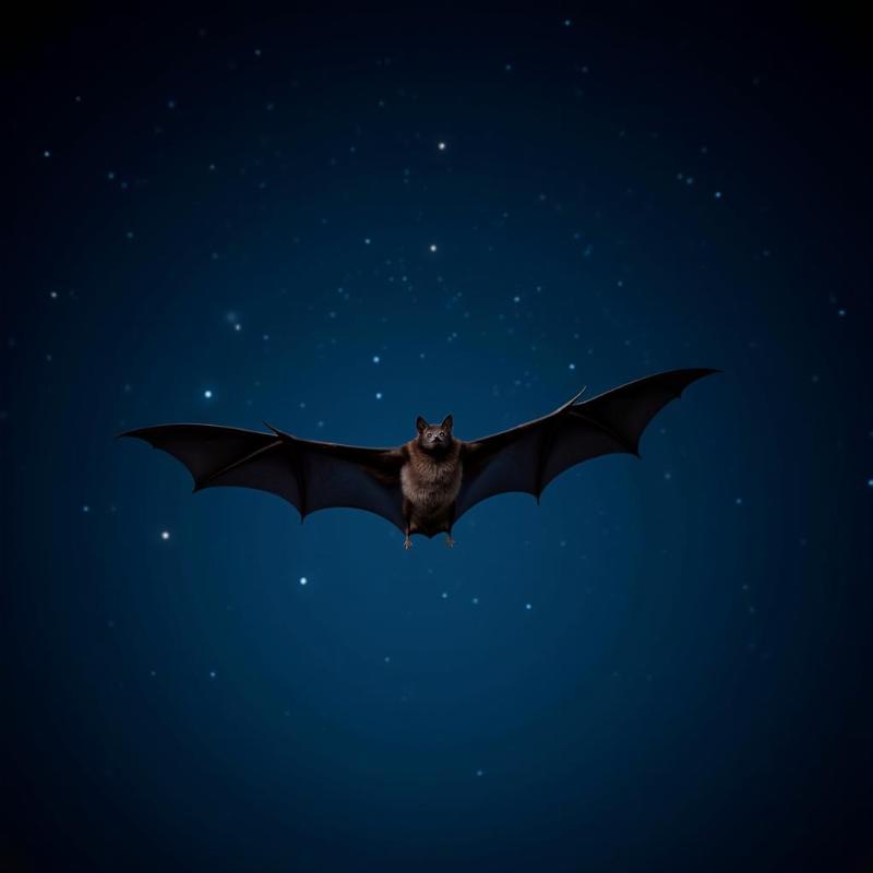 Bat in flight against a starry night sky