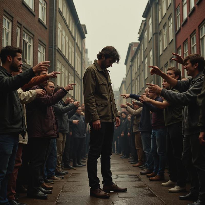 Person being laughed at by a crowd