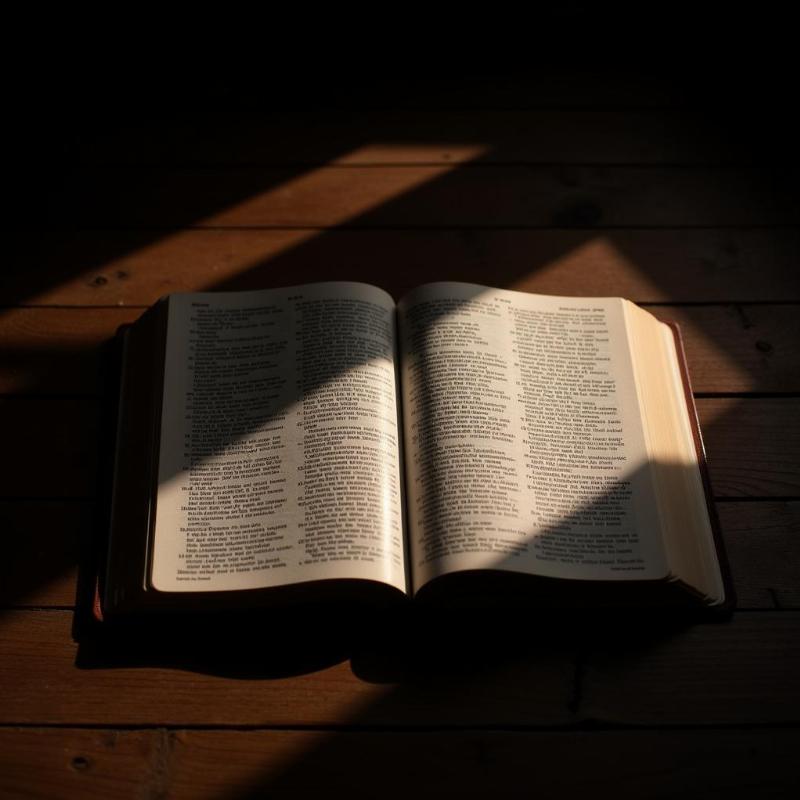 Open Bible with a soft light and dramatic shadows