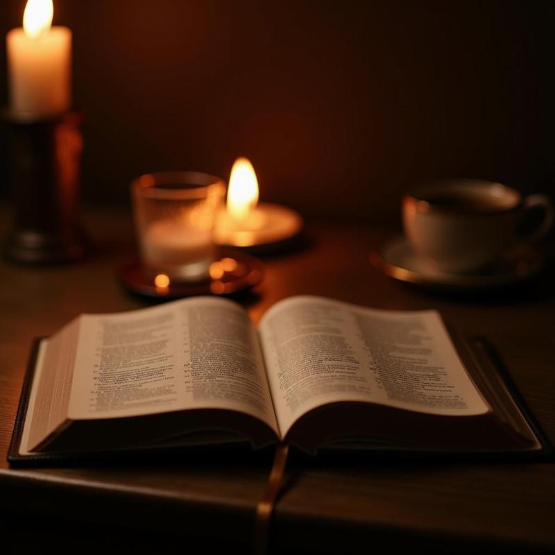 Open Bible in Candlelight