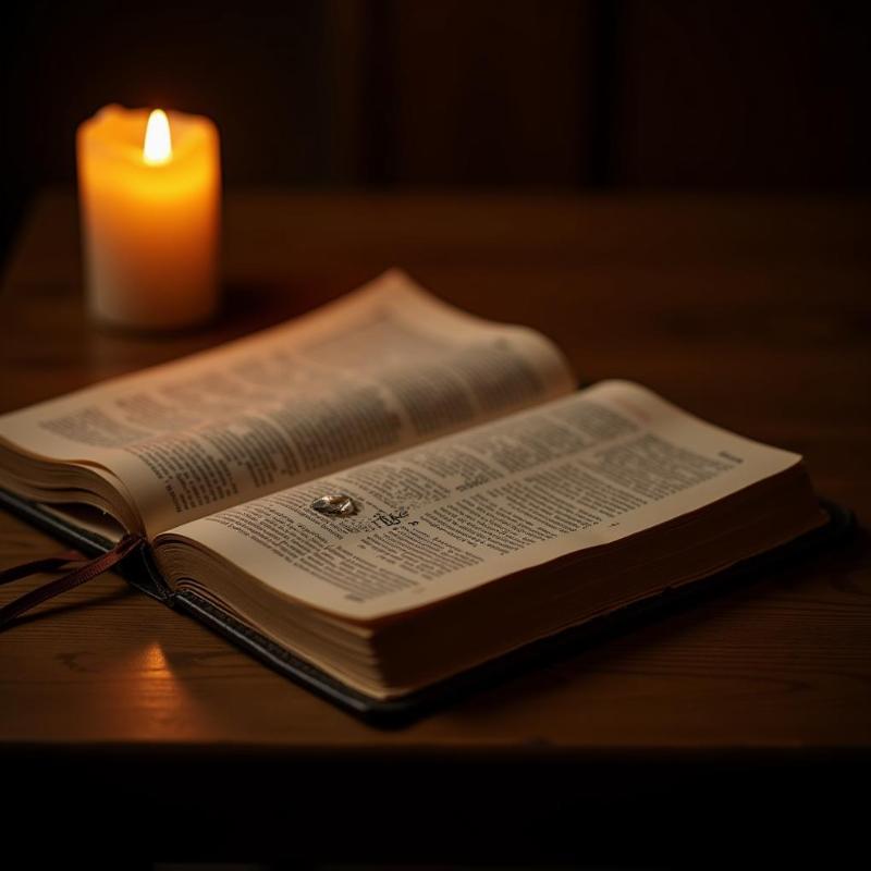 open bible with candlelight