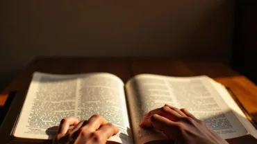 Open Bible with hands resting on the pages