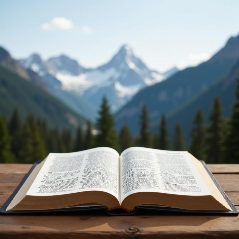 Open Bible with Mountainous Background