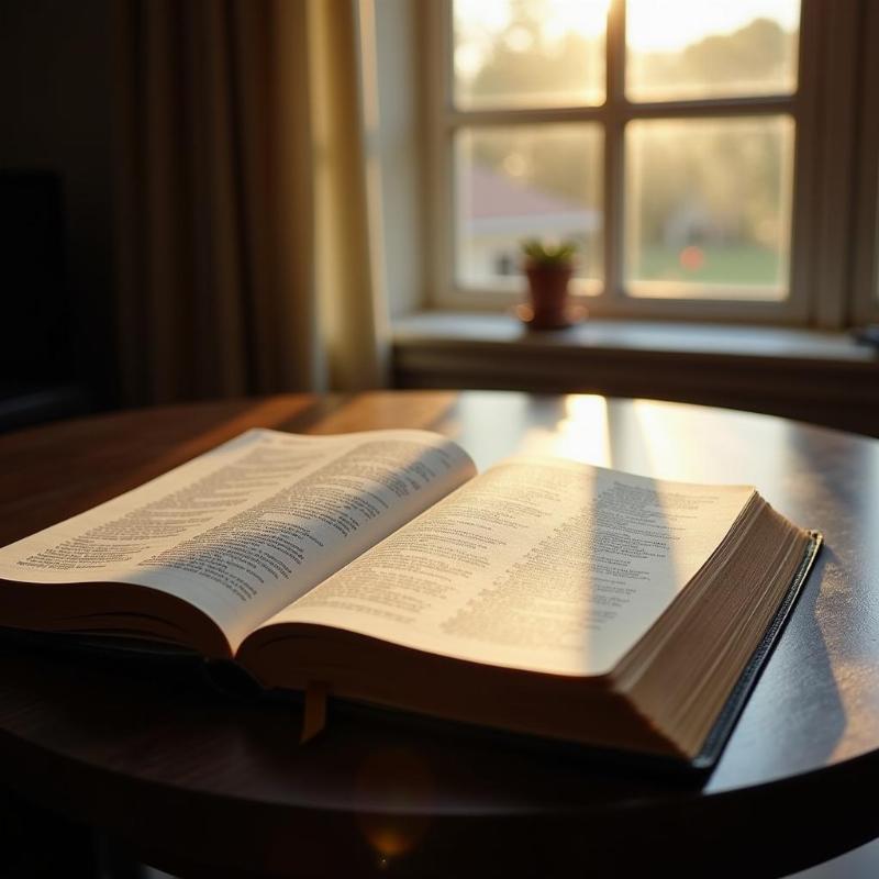 Bible open to Psalms with light shining through