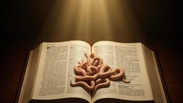 Open Bible with Worm Illustration