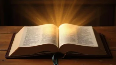 Open bible with light shining from pages