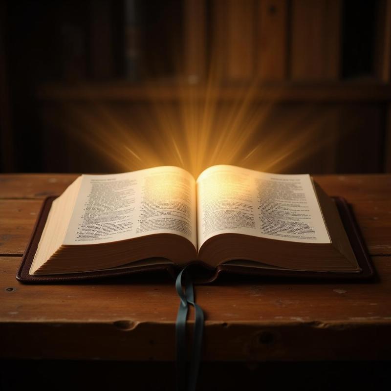 Open bible with light shining from pages