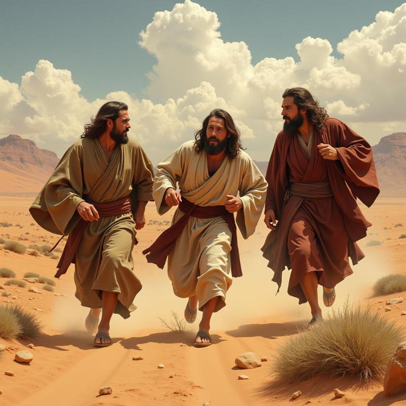 Biblical figures running