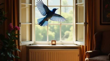 Bird Flying Through Open Window