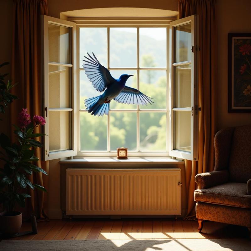 Bird Flying Through Open Window