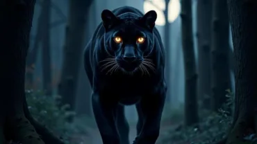 Black Panther Prowling in a Dark Forest