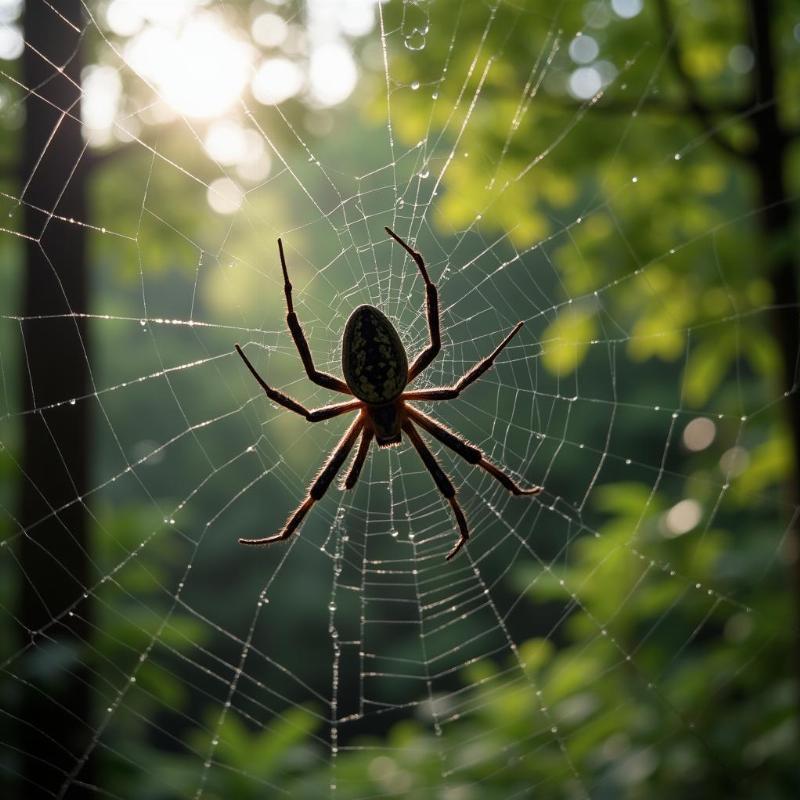 Black spider weaving an intricate web