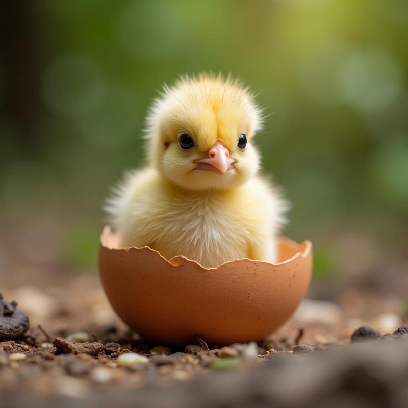 A chick hatching from a broken eggshell, symbolizing new beginnings and potential in dreams.