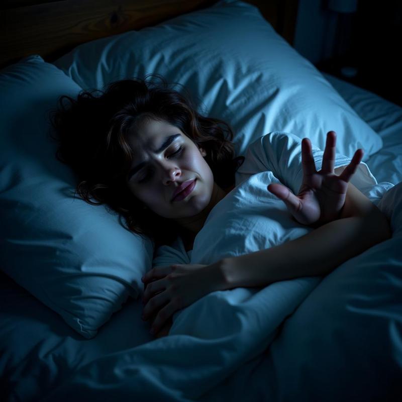  A person waking up from a nightmare, hand reaching out