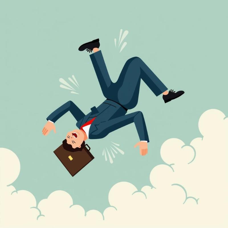 Businessman Falling From Sky With Briefcase