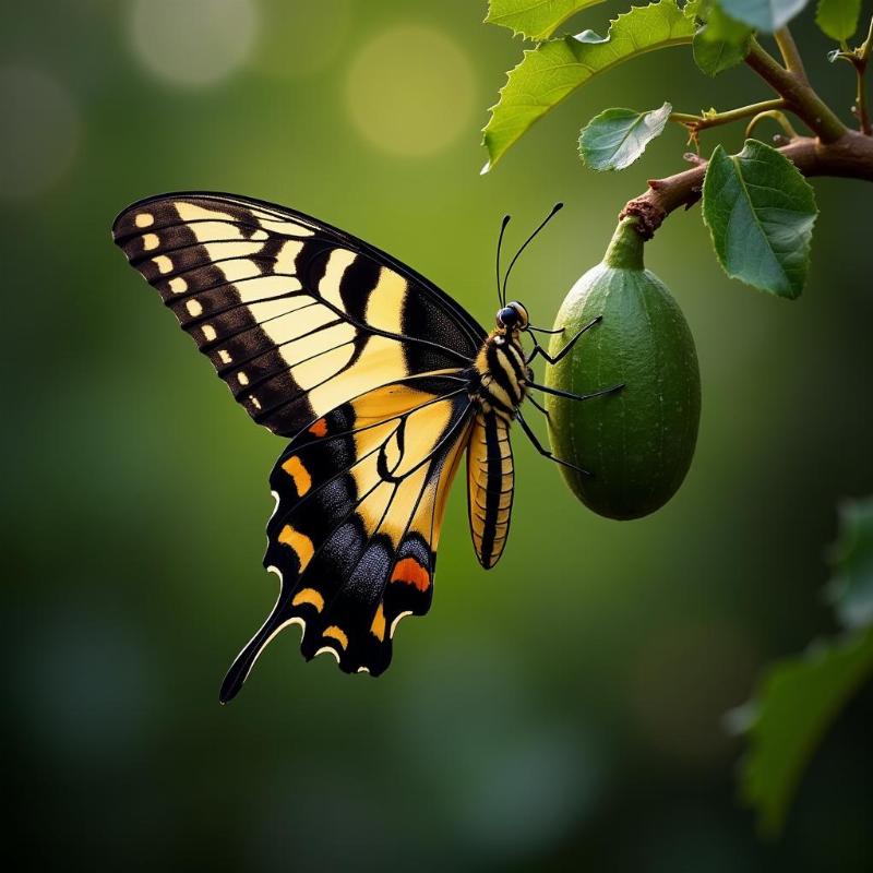 Butterfly emerging from chrysalis