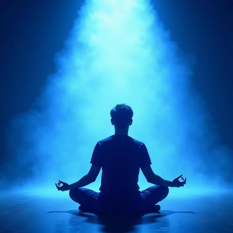 Breaking Free from Recurring Dreams: A person peacefully meditating, surrounded by a calming blue aura, symbolizing finding inner peace and overcoming anxieties associated with recurring dreams. 