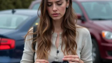 Lost Keys and Spiritual Direction: A woman looking distressed as she searches for her car keys, symbolizing a feeling of being lost spiritually.