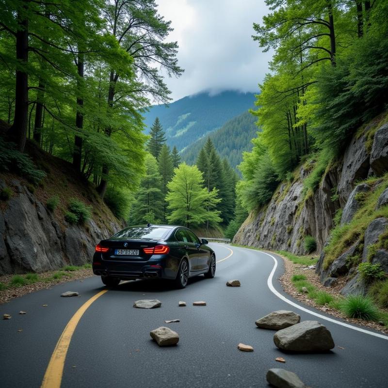 Car Swerving on a Mountain Road