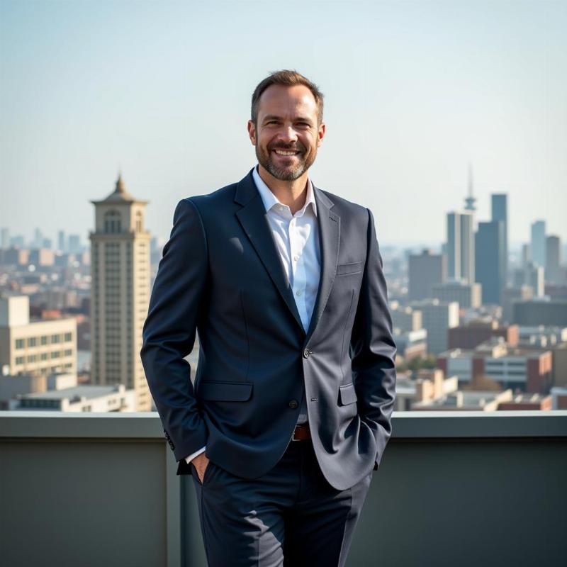 Man smiling confidently in a suit in his dream