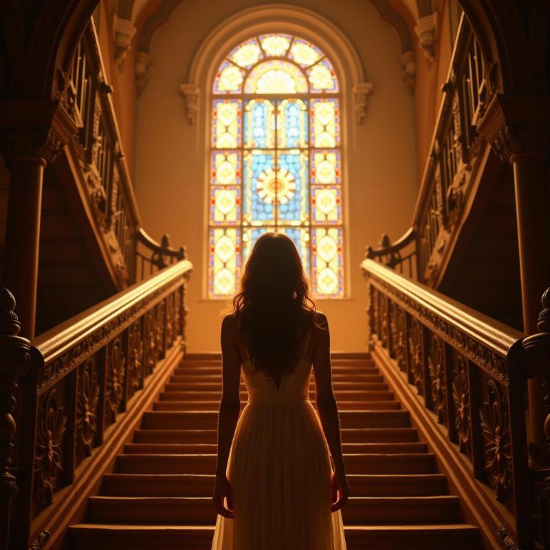 Woman effortlessly climbing stairs