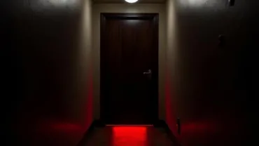 Closed Door with Red Light Seeping Out