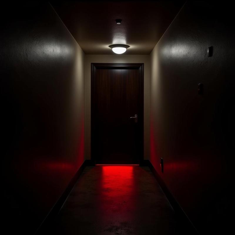 Closed Door with Red Light Seeping Out