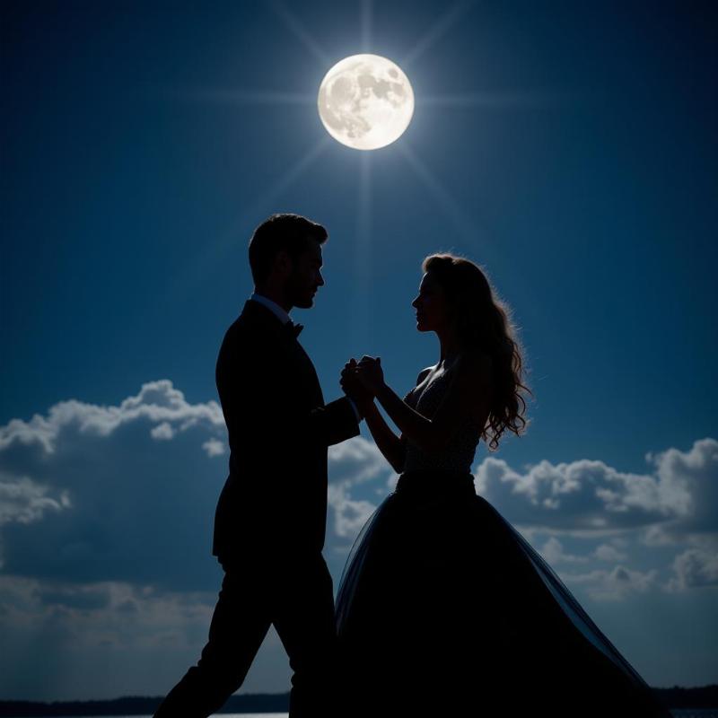 Couple gracefully dancing under the moonlight