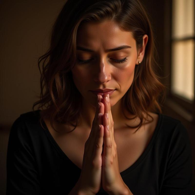 Woman crying while praying