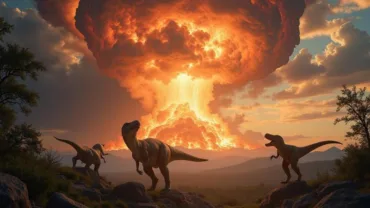 Dinosaur extinction event with a large asteroid hitting the Earth