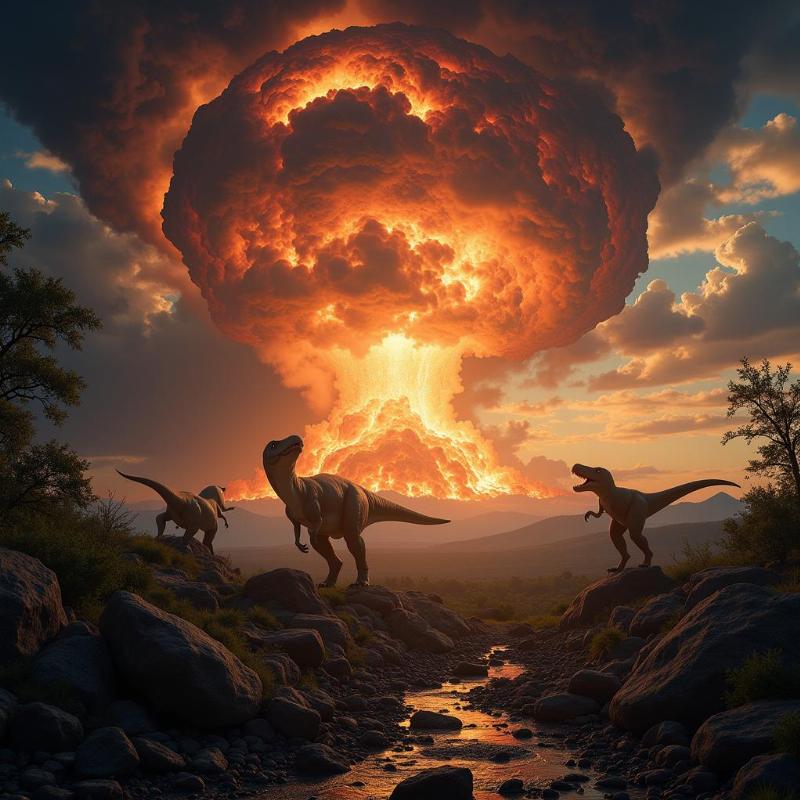 Dinosaur extinction event with a large asteroid hitting the Earth