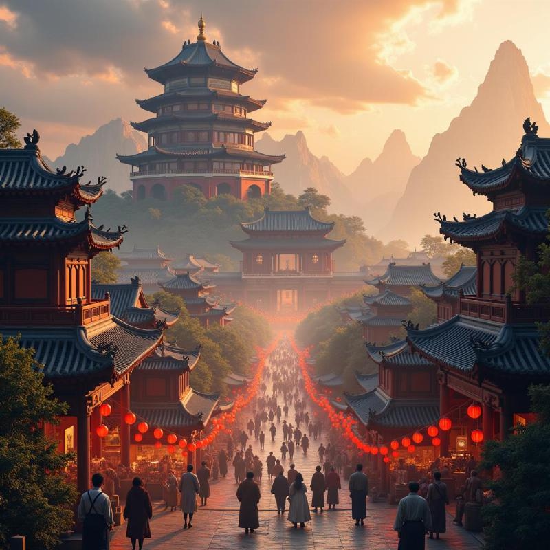 Ancient Chinese cityscape in a dream