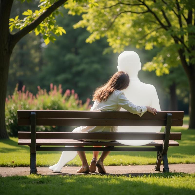 Woman comforted by deceased loved one in a dream