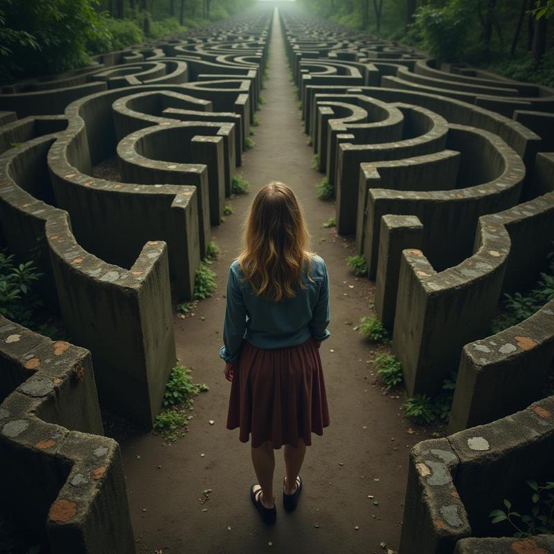 Woman feeling lost in a maze, symbolizing lack of control