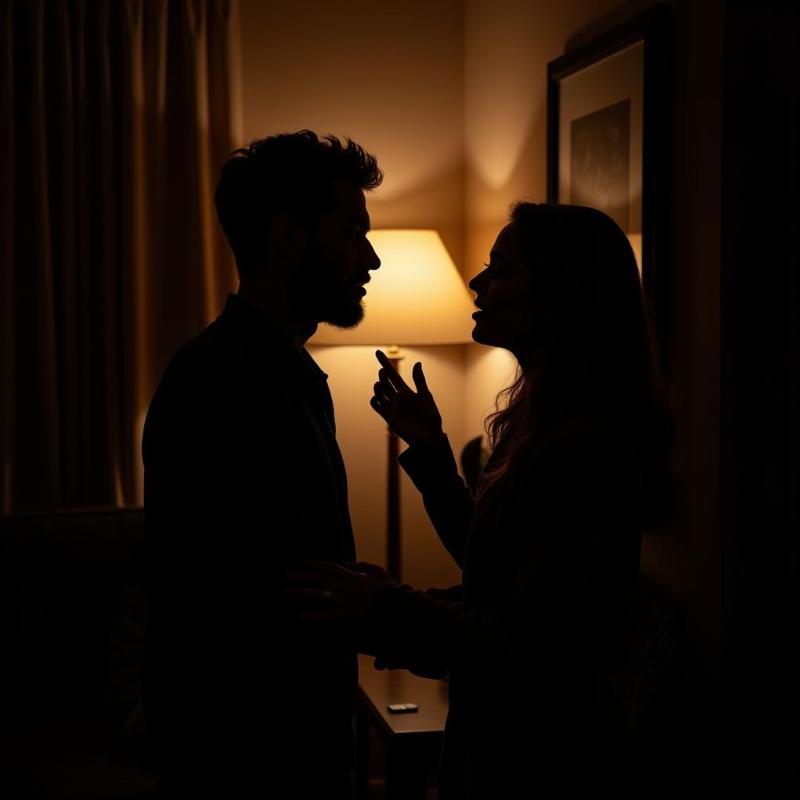 Couple arguing in a hotel room