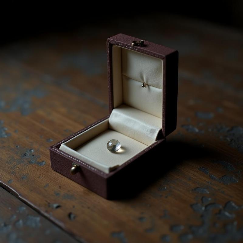 Empty jewellery box with a single tear rolling down its surface