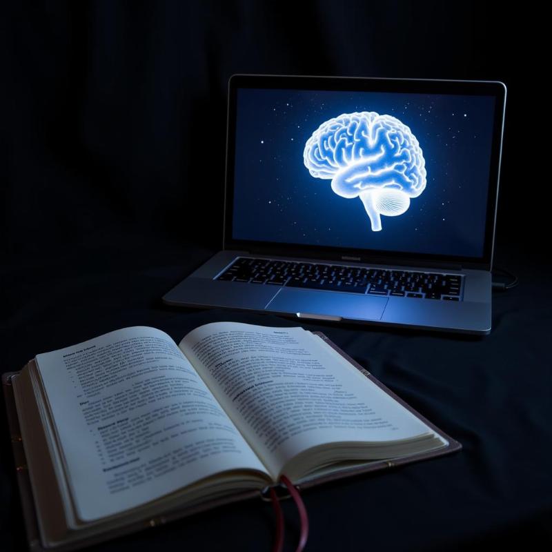 Dream Journal and Laptop with Glowing Brain