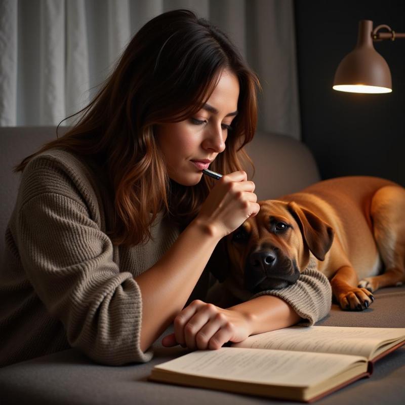 Woman writing in a dream journal